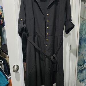 Sharagano Black Long Sleeve Dress with Gold Buttons